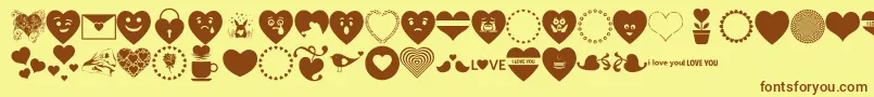 Font Hearts Love-fontti – ruskeat fontit keltaisella taustalla