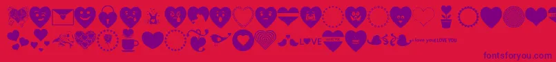 Font Hearts Love-fontti – violetit fontit punaisella taustalla