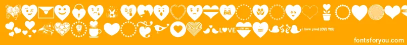 Fonte Font Hearts Love – fontes brancas em um fundo laranja