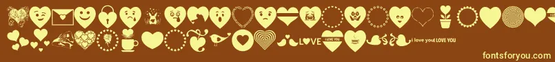 Font Hearts Love Font – Yellow Fonts on Brown Background