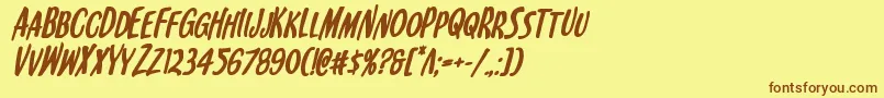 フォントKennebunkportboldital – 茶色の文字が黄色の背景にあります。