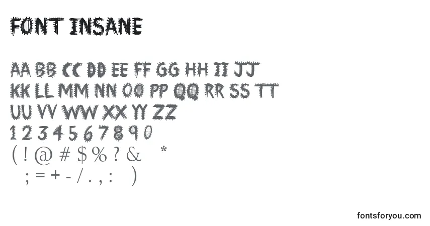 A fonte Font Insane – alfabeto, números, caracteres especiais