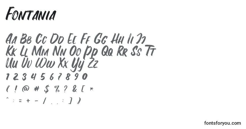 Schriftart Fontania – Alphabet, Zahlen, spezielle Symbole