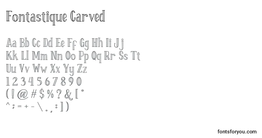 Schriftart Fontastique Carved – Alphabet, Zahlen, spezielle Symbole
