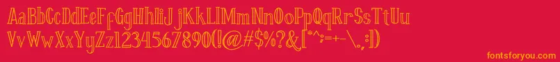Fontastique Carved-Schriftart – Orangefarbene Schriften auf rotem Hintergrund