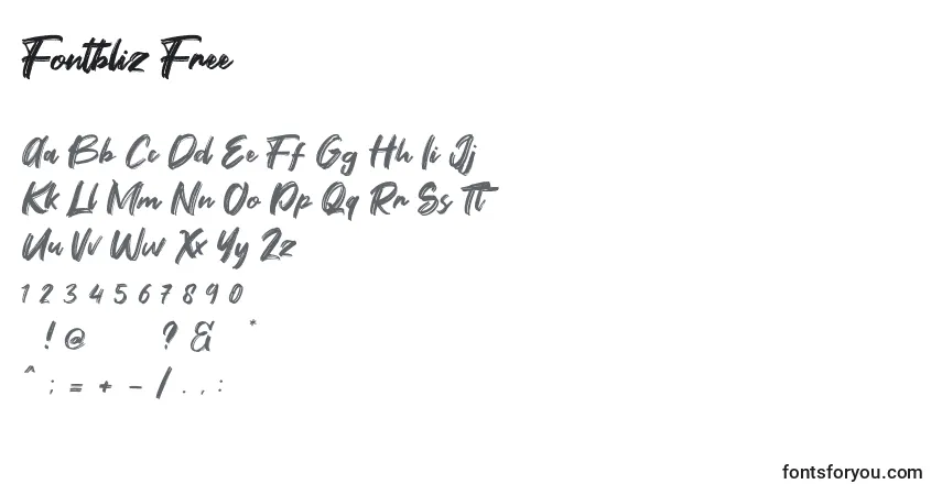 A fonte Fontbliz Free – alfabeto, números, caracteres especiais