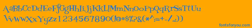 FontdinerdotcomLoungy-Schriftart – Blaue Schriften auf orangefarbenem Hintergrund