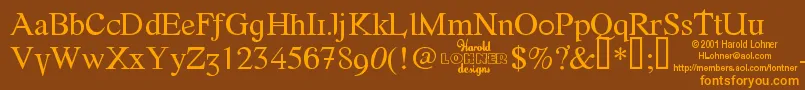Weitere Informationen zur FONTE -Schriftart FONTE -Schriftart – Orangefarbene Schriften auf braunem Hintergrund