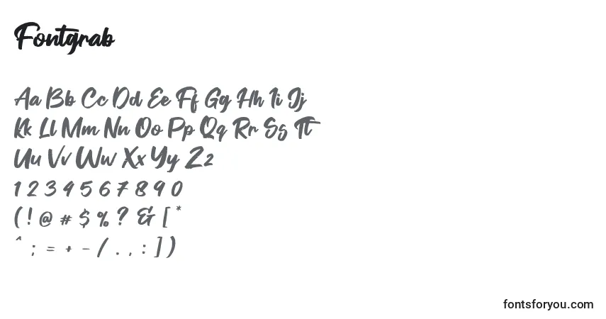 Schriftart Fontgrab – Alphabet, Zahlen, spezielle Symbole