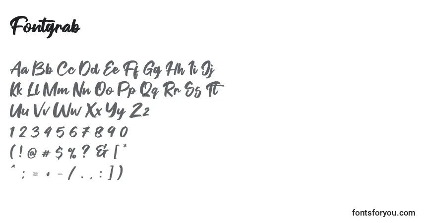 Шрифт Fontgrab (126991) – алфавит, цифры, специальные символы
