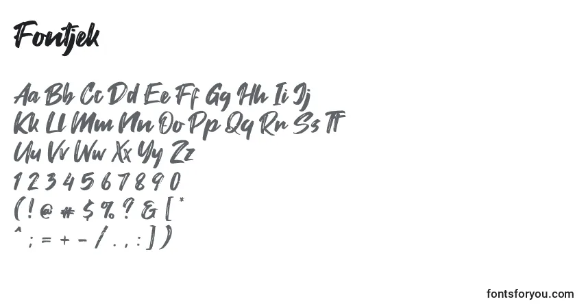 A fonte Fontjek (126994) – alfabeto, números, caracteres especiais
