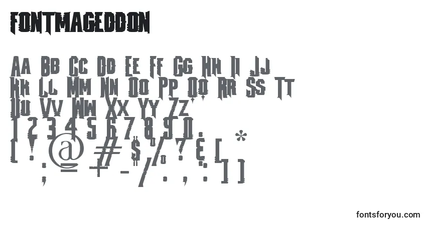 Schriftart Fontmageddon – Alphabet, Zahlen, spezielle Symbole