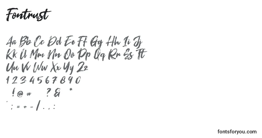 A fonte Fontrust (126999) – alfabeto, números, caracteres especiais