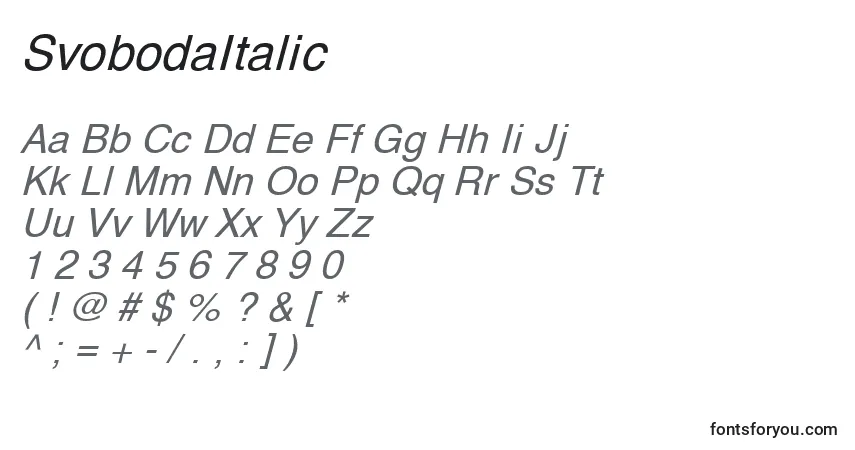 characters of svobodaitalic font, letter of svobodaitalic font, alphabet of  svobodaitalic font