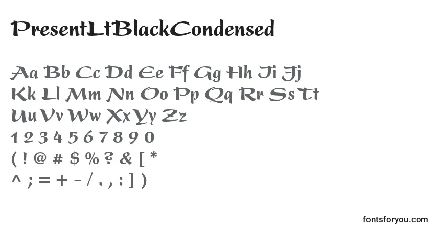 characters of presentltblackcondensed font, letter of presentltblackcondensed font, alphabet of  presentltblackcondensed font