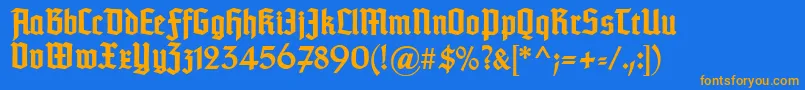 フォントTypographertexturBold – オレンジ色の文字が青い背景にあります。
