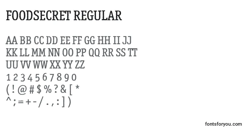 FoodSecret regularフォント–アルファベット、数字、特殊文字