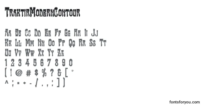 A fonte TraktirModernContour – alfabeto, números, caracteres especiais