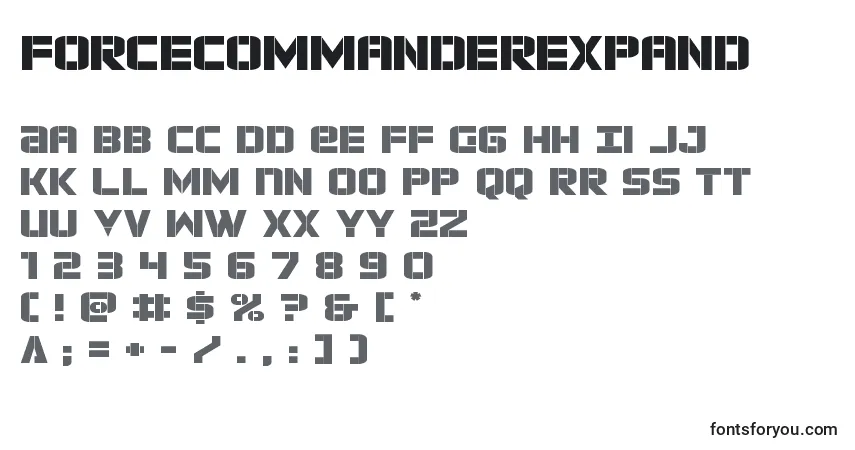 Schriftart Forcecommanderexpand – Alphabet, Zahlen, spezielle Symbole