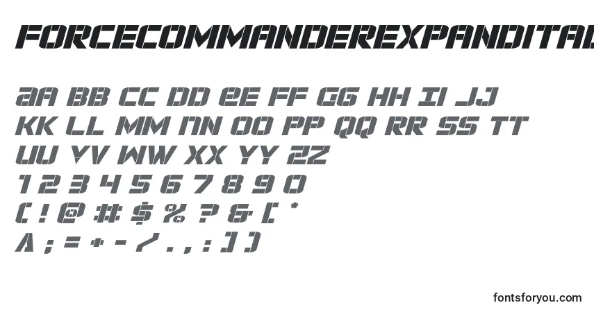 Schriftart Forcecommanderexpandital – Alphabet, Zahlen, spezielle Symbole