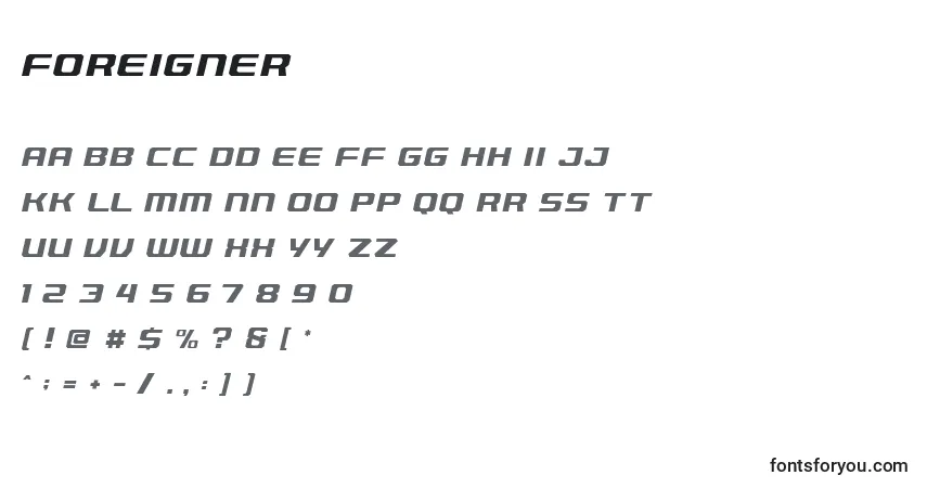 A fonte Foreigner – alfabeto, números, caracteres especiais