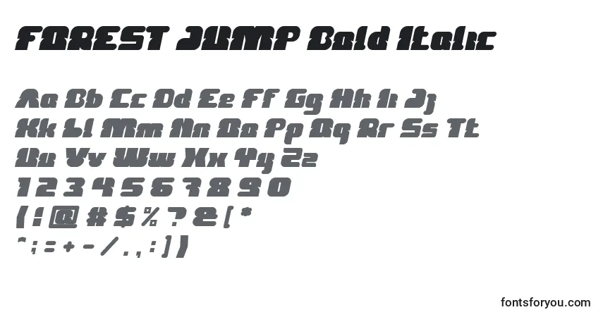 Шрифт FOREST JUMP Bold Italic – алфавит, цифры, специальные символы