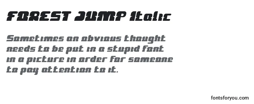 Überblick über die Schriftart FOREST JUMP Italic