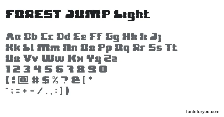 Шрифт FOREST JUMP Light – алфавит, цифры, специальные символы