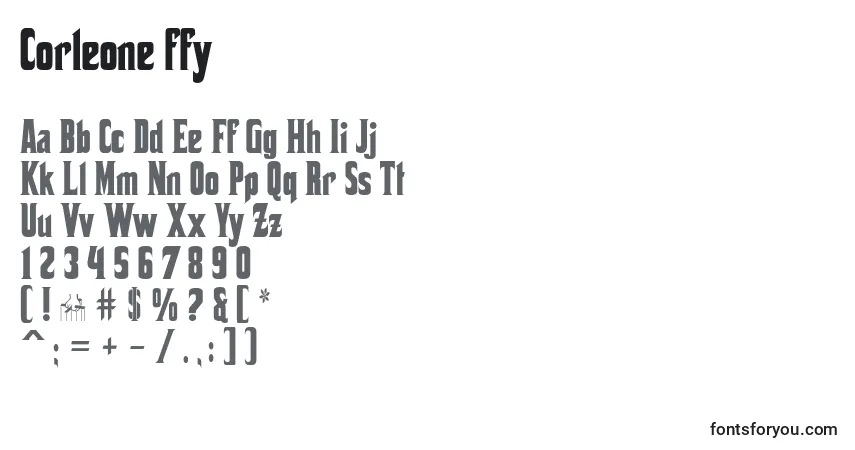Schriftart Corleone ffy – Alphabet, Zahlen, spezielle Symbole