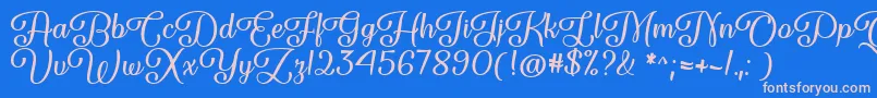Forgiven Script  -Schriftart – Rosa Schriften auf blauem Hintergrund