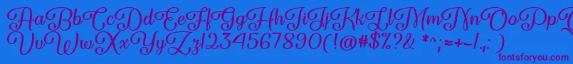 フォントForgiven Script   – 紫色のフォント、青い背景