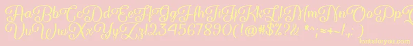 Fonte Forgiven Script   – fontes amarelas em um fundo rosa