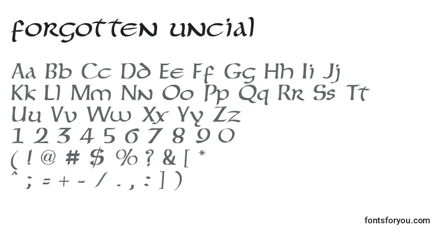 Czcionka Forgotten uncial – alfabet, cyfry, specjalne znaki