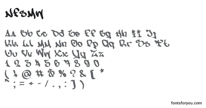 A fonte NfsMw – alfabeto, números, caracteres especiais