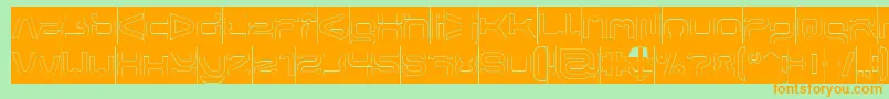 フォントFORMAL ART Hollow Inverse – オレンジの文字が緑の背景にあります。