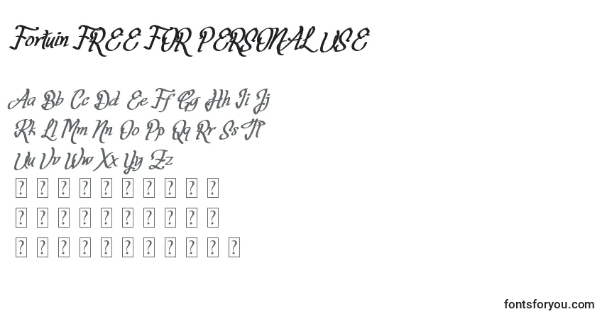 Schriftart Fortuin FREE FOR PERSONAL USE – Alphabet, Zahlen, spezielle Symbole