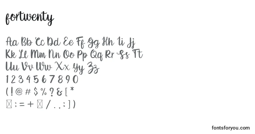 Schriftart Fortwenty – Alphabet, Zahlen, spezielle Symbole