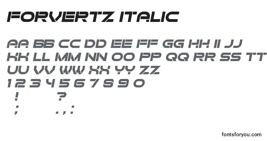 Schriftart Forvertz Italic – Alphabet, Zahlen, spezielle Symbole