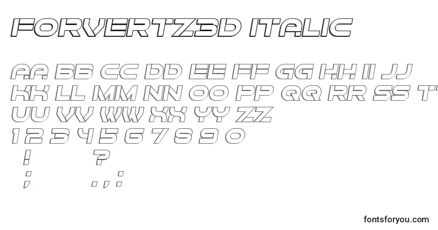 Czcionka Forvertz3D Italic – alfabet, cyfry, specjalne znaki