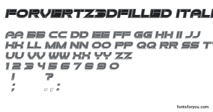 Шрифт Forvertz3DFilled Italic – алфавит, цифры, специальные символы