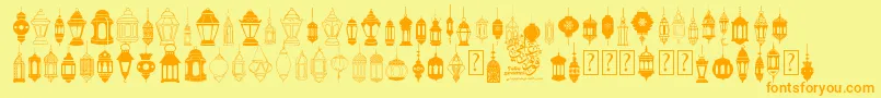 フォントfotograami   lamp islamic – オレンジの文字が黄色の背景にあります。