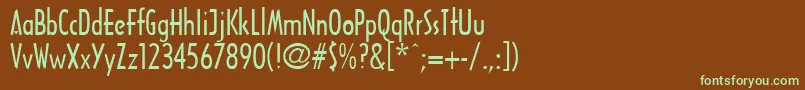 フォントFountainPen – 緑色の文字が茶色の背景にあります。