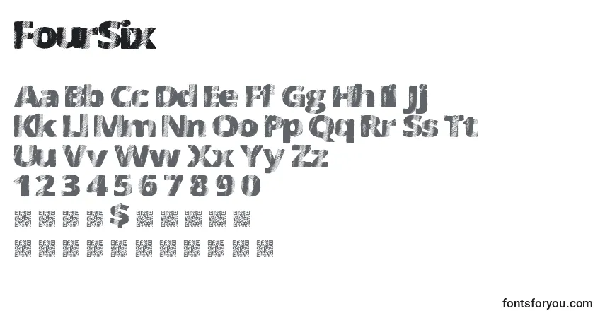 Schriftart FourSix – Alphabet, Zahlen, spezielle Symbole