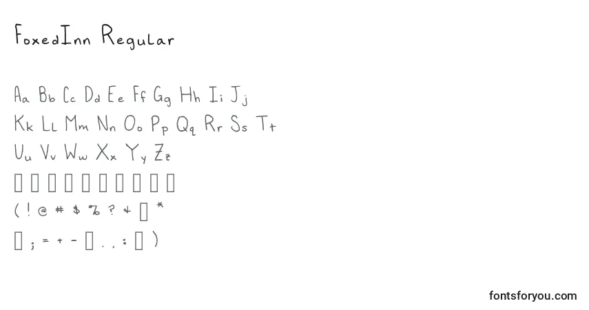 Czcionka FoxedInn Regular – alfabet, cyfry, specjalne znaki