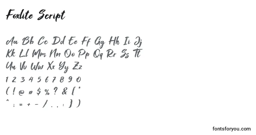 Fuente Foxlite Script - alfabeto, números, caracteres especiales