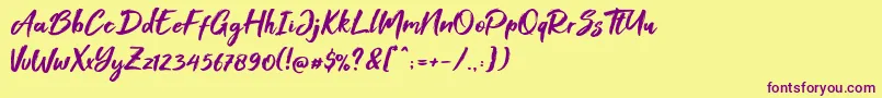 Saiba mais sobre a fonte Foxlite Script Fonte Foxlite Script – fontes roxas em um fundo amarelo