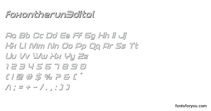 Schriftart Foxontherun3dital – Alphabet, Zahlen, spezielle Symbole