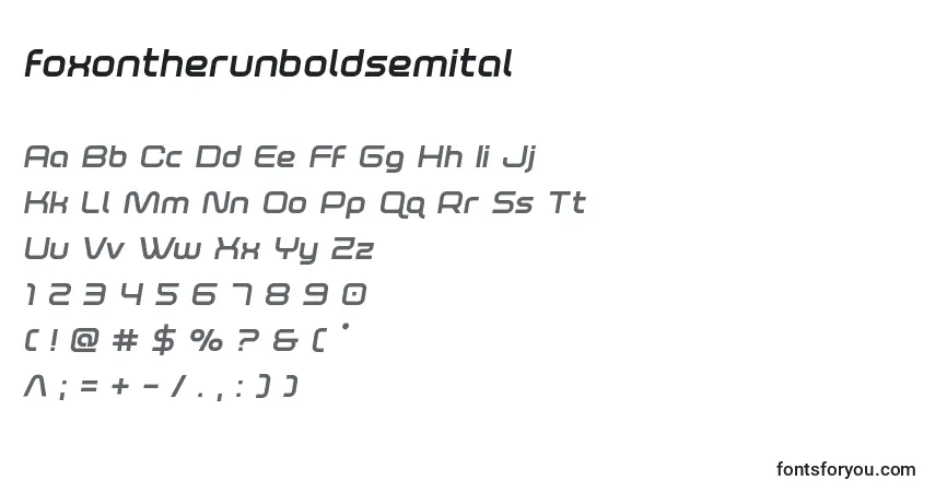Czcionka Foxontherunboldsemital – alfabet, cyfry, specjalne znaki