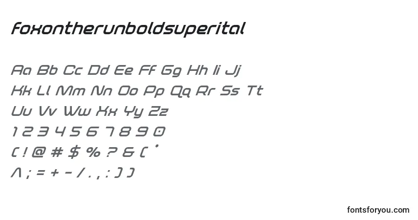 Czcionka Foxontherunboldsuperital – alfabet, cyfry, specjalne znaki