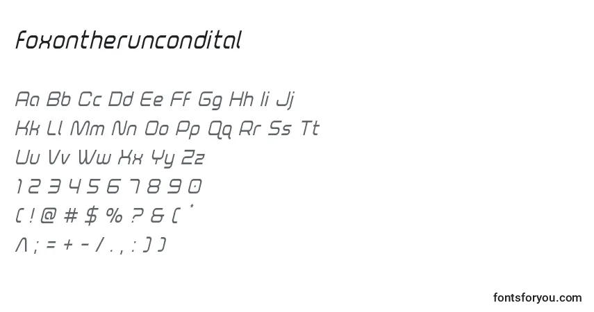 Foxontheruncondital-fontti – aakkoset, numerot, erikoismerkit